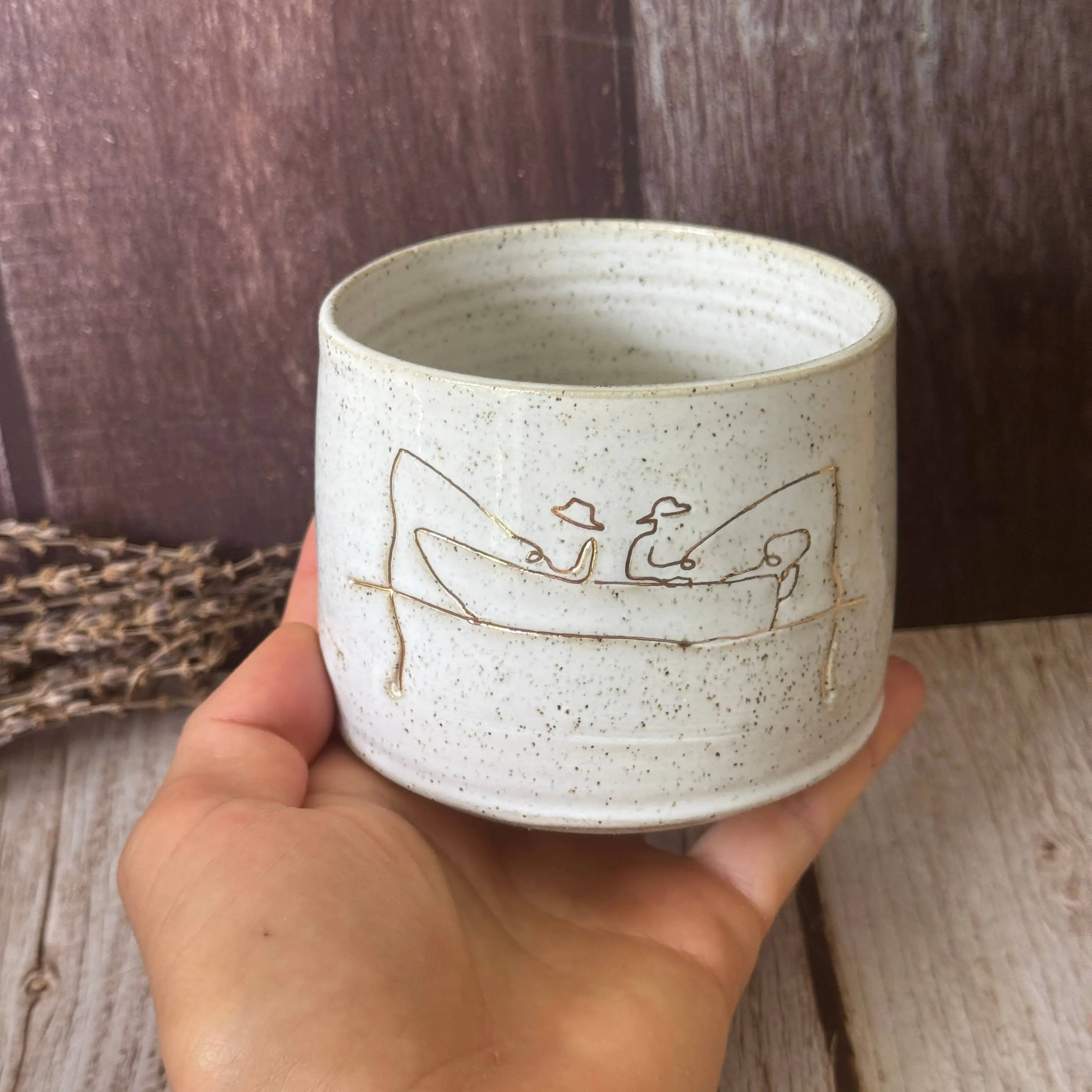 Two Fishermen in Boat Ceramic Handmade Mug – Right-Handed Design - Image 2