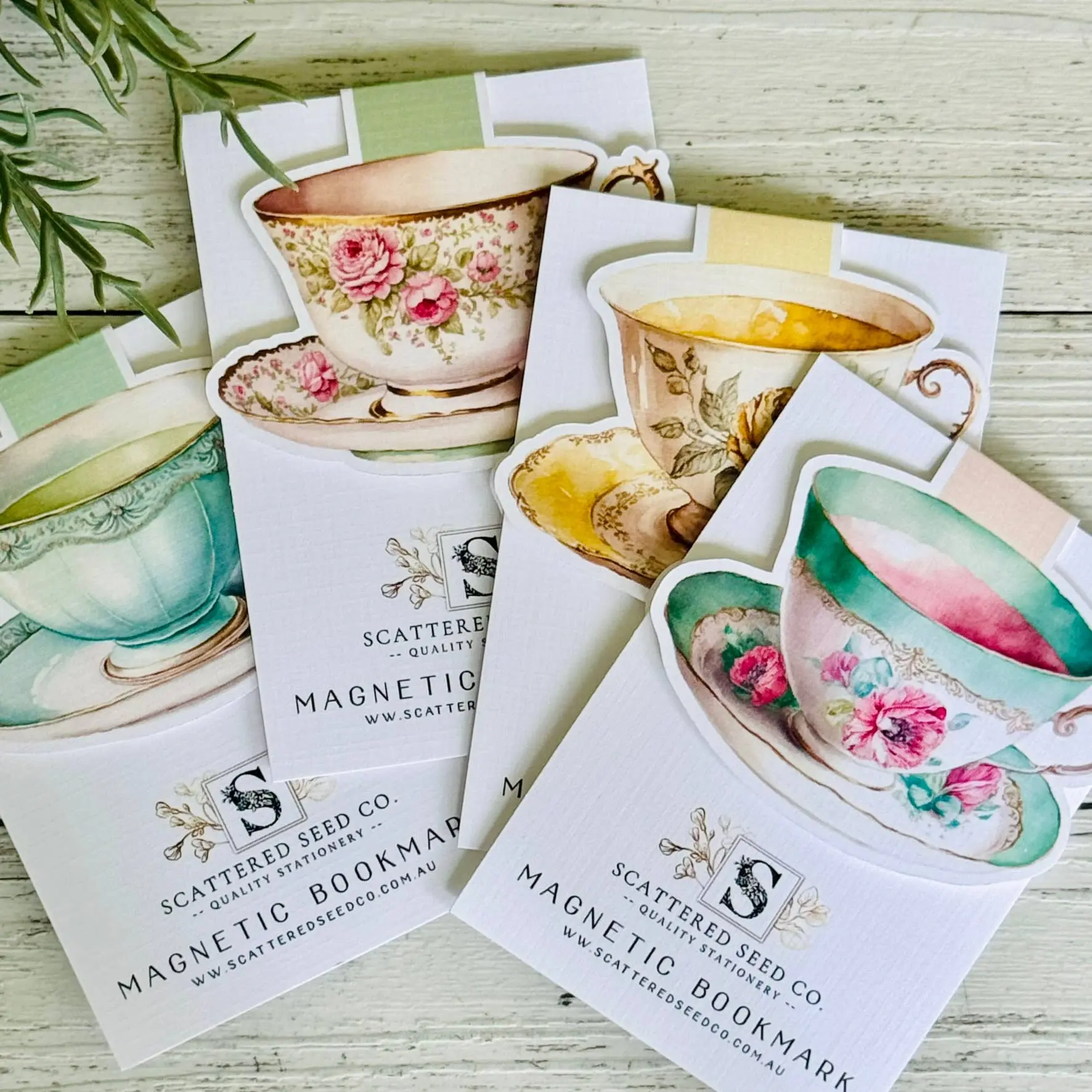 Vintage Teacup Magnetic Bookmarks - Set of 4